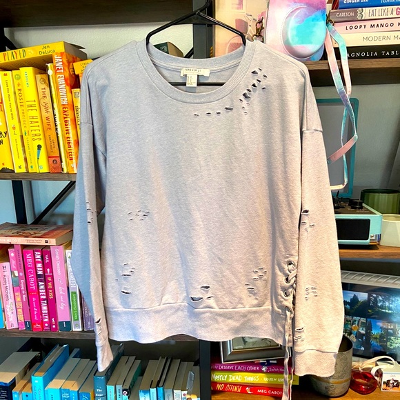 Forever 21 Grey Distressed Sweatshirt - Picture 1 of 3